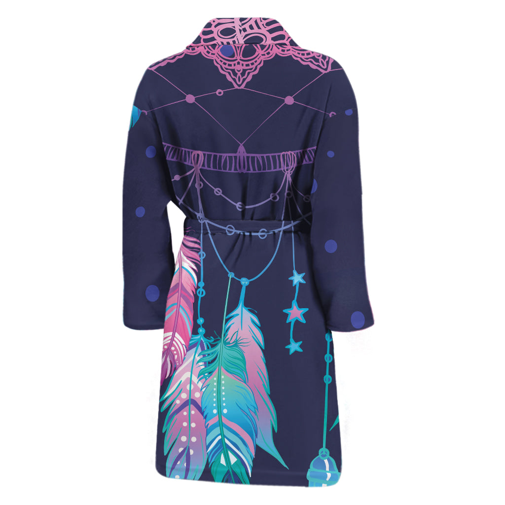 Teal And Purple Dream Catcher Print Men's Bathrobe