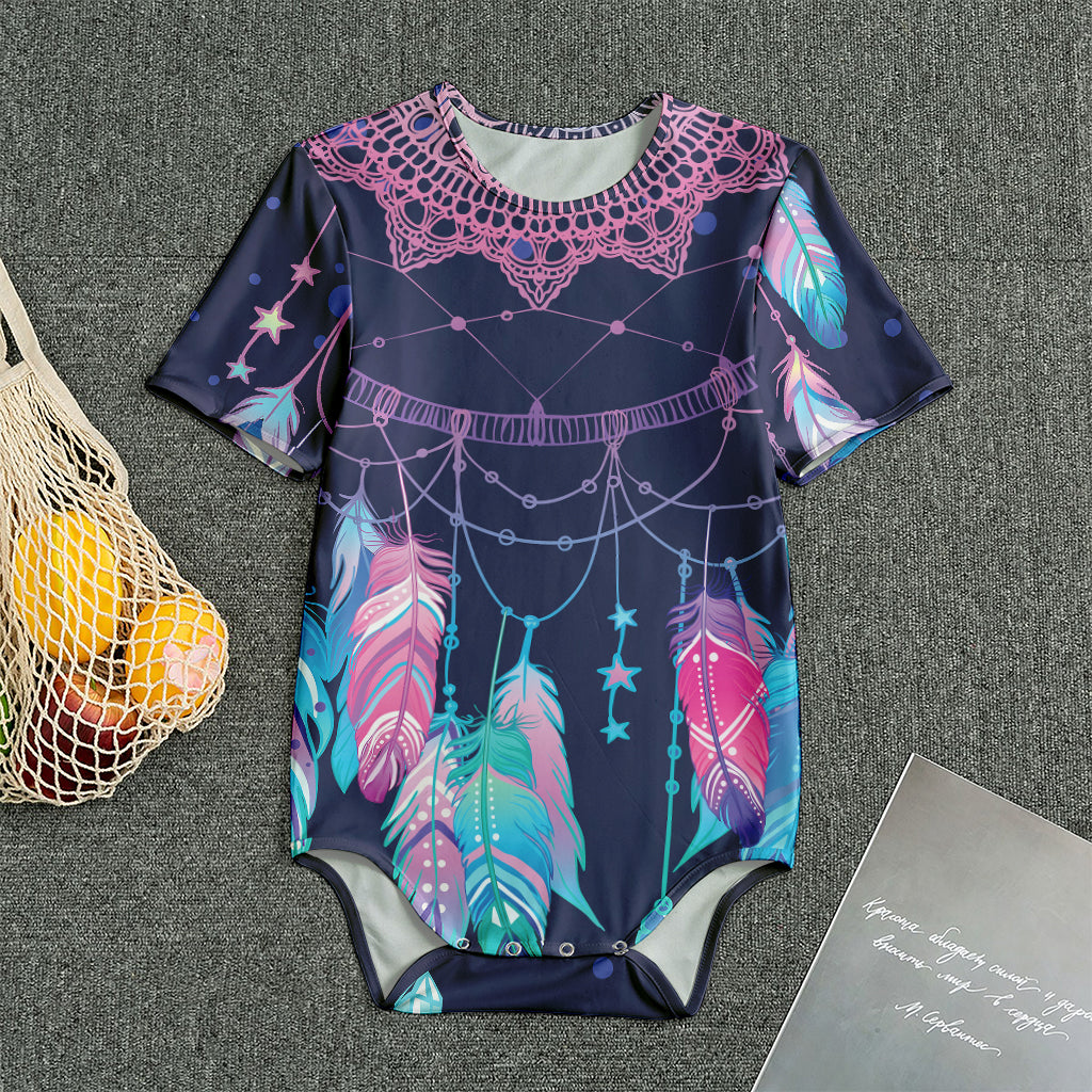 Teal And Purple Dream Catcher Print Men's Bodysuit