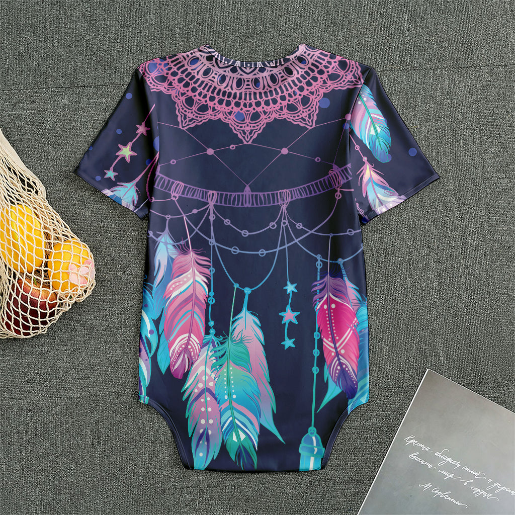 Teal And Purple Dream Catcher Print Men's Bodysuit