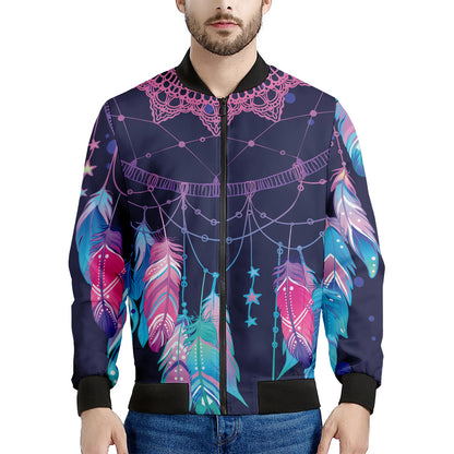 Teal And Purple Dream Catcher Print Men's Bomber Jacket