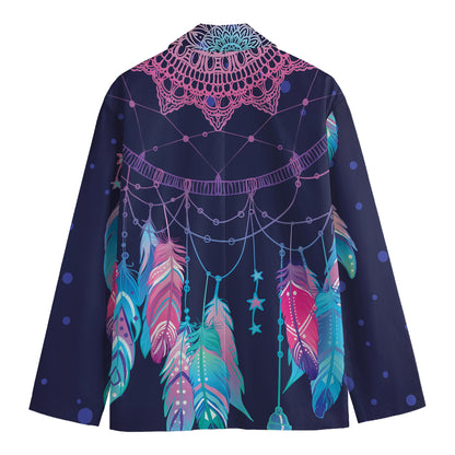 Teal And Purple Dream Catcher Print Men's Cotton Blazer