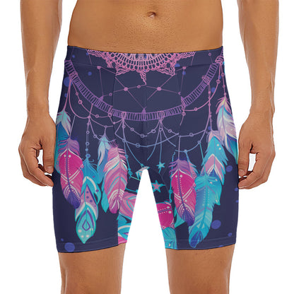 Teal And Purple Dream Catcher Print Men's Long Boxer Briefs