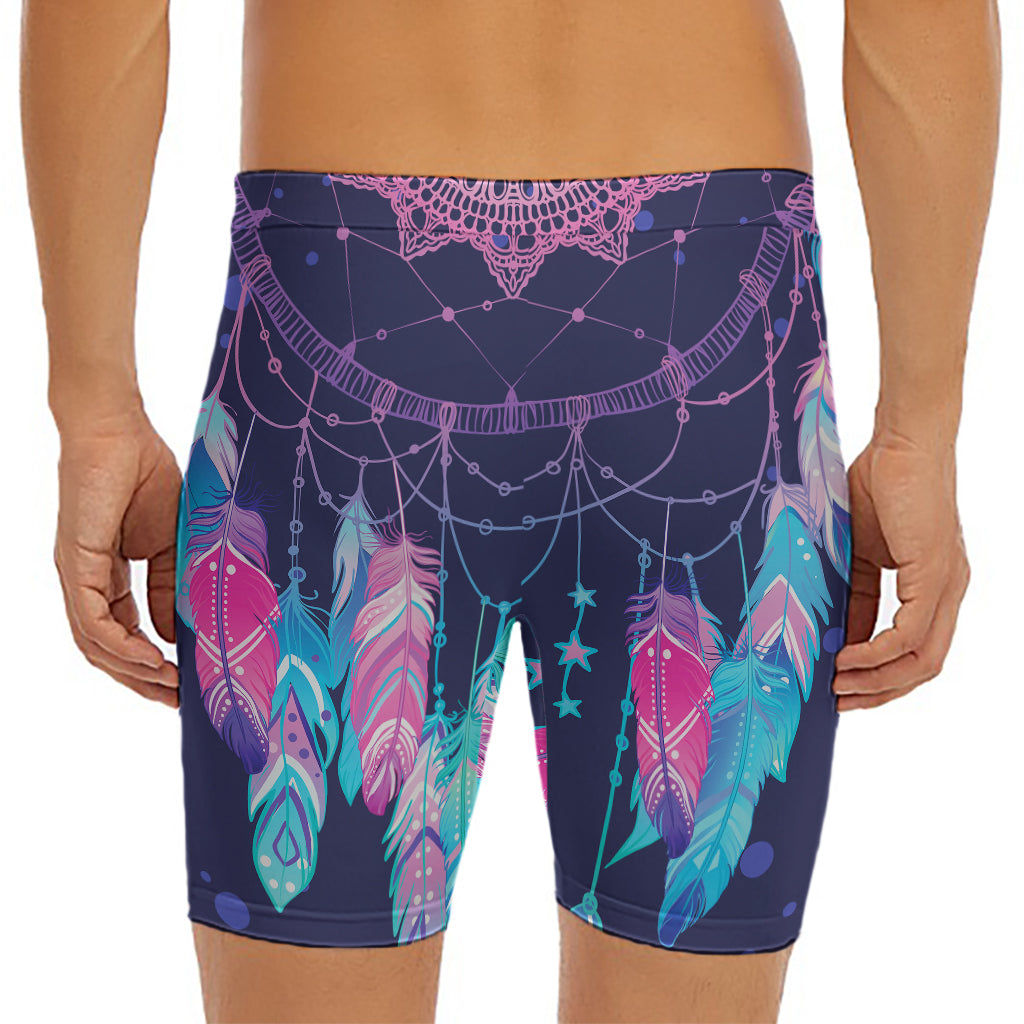 Teal And Purple Dream Catcher Print Men's Long Boxer Briefs