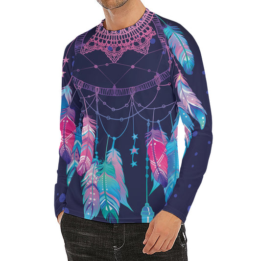 Teal And Purple Dream Catcher Print Men's Long Sleeve Rash Guard