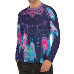 Teal And Purple Dream Catcher Print Men's Long Sleeve Rash Guard