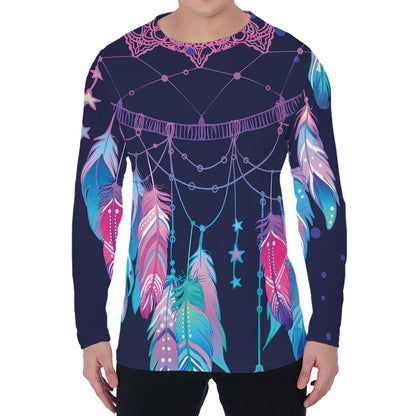 Teal And Purple Dream Catcher Print Men's Long Sleeve T-Shirt