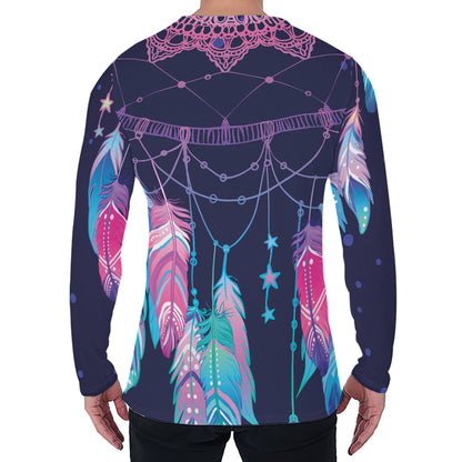 Teal And Purple Dream Catcher Print Men's Long Sleeve T-Shirt