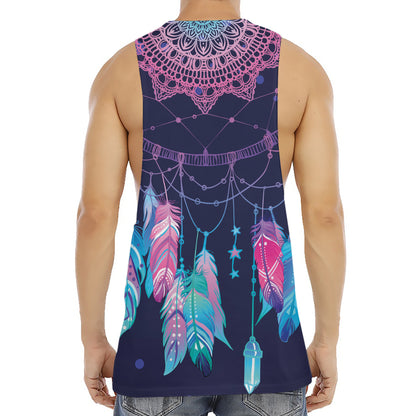 Teal And Purple Dream Catcher Print Men's Muscle Tank Top