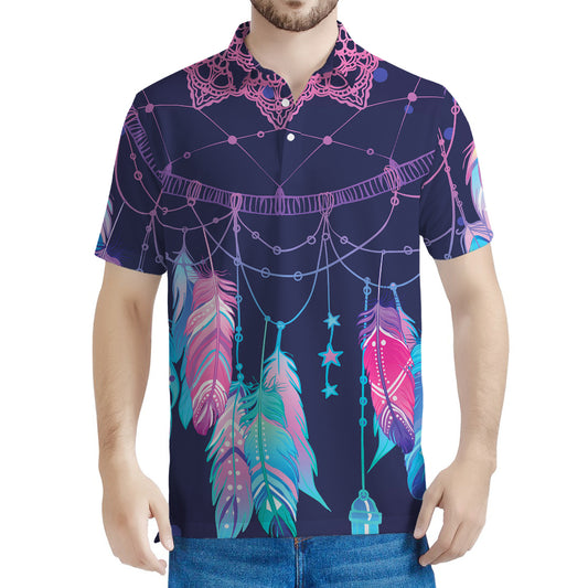Teal And Purple Dream Catcher Print Men's Polo Shirt
