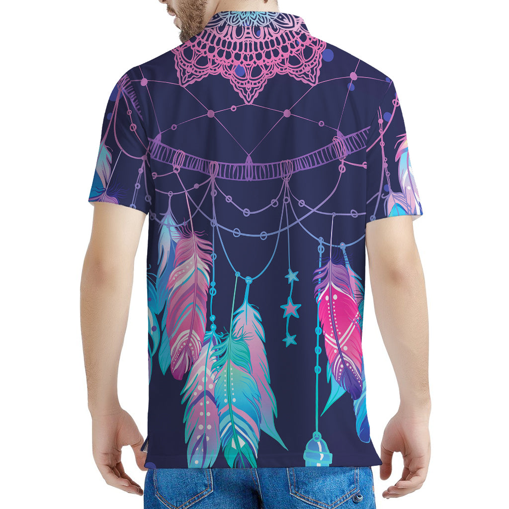 Teal And Purple Dream Catcher Print Men's Polo Shirt