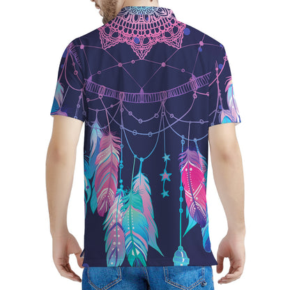 Teal And Purple Dream Catcher Print Men's Polo Shirt