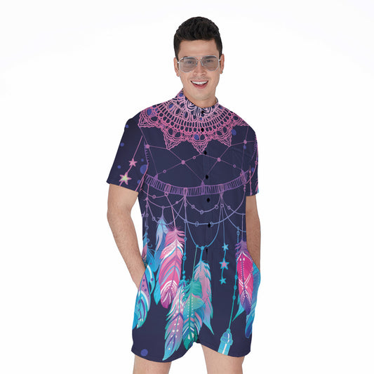 Teal And Purple Dream Catcher Print Men's Rompers
