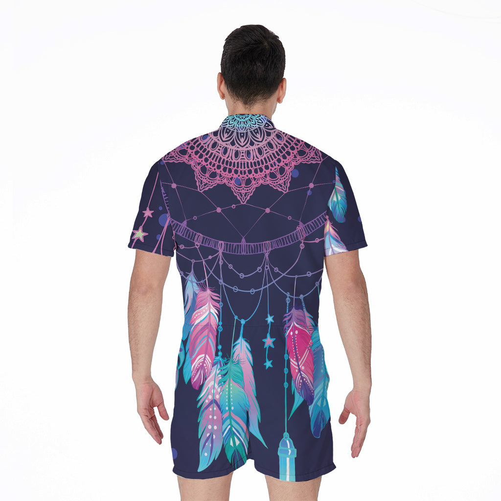 Teal And Purple Dream Catcher Print Men's Rompers