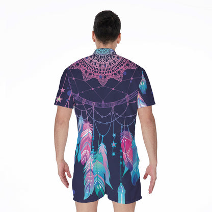 Teal And Purple Dream Catcher Print Men's Rompers