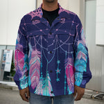 Teal And Purple Dream Catcher Print Men's Shirt Jacket