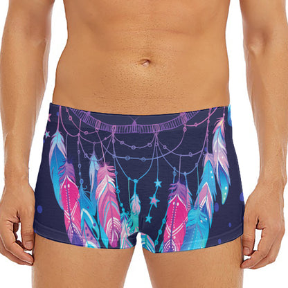 Teal And Purple Dream Catcher Print Men's Short Boxer Briefs