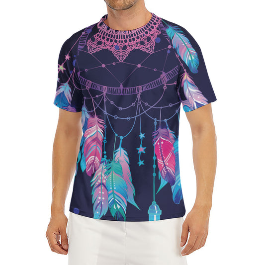 Teal And Purple Dream Catcher Print Men's Short Sleeve Rash Guard