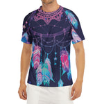 Teal And Purple Dream Catcher Print Men's Short Sleeve Rash Guard