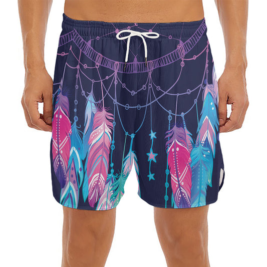 Teal And Purple Dream Catcher Print Men's Split Running Shorts