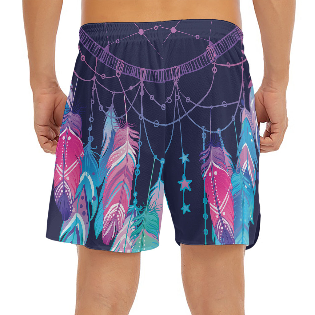 Teal And Purple Dream Catcher Print Men's Split Running Shorts
