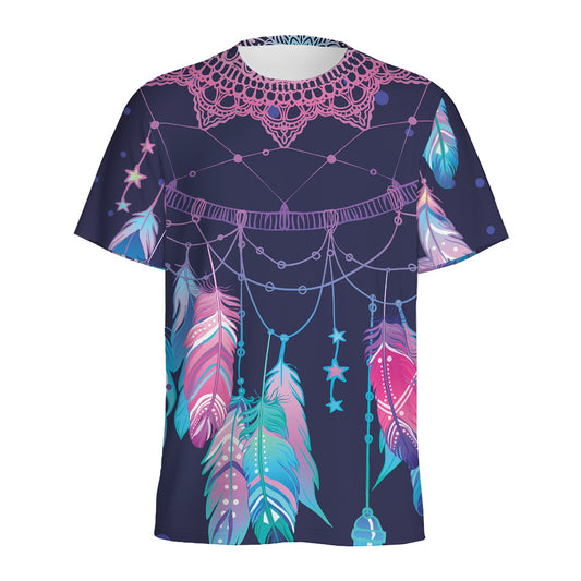 Teal And Purple Dream Catcher Print Men's Sports T-Shirt