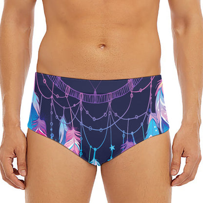 Teal And Purple Dream Catcher Print Men's Triangle Swim Briefs