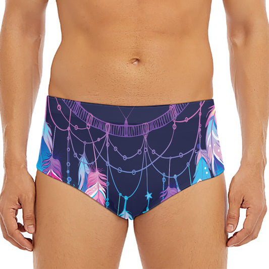 Teal And Purple Dream Catcher Print Men's Triangle Swim Briefs