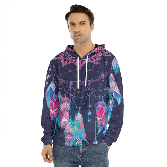 Teal And Purple Dream Catcher Print Men's Velvet Pullover Hoodie