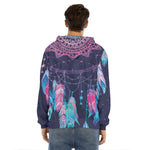 Teal And Purple Dream Catcher Print Men's Velvet Pullover Hoodie