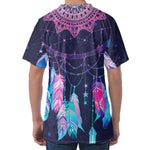 Teal And Purple Dream Catcher Print Men's Velvet T-Shirt