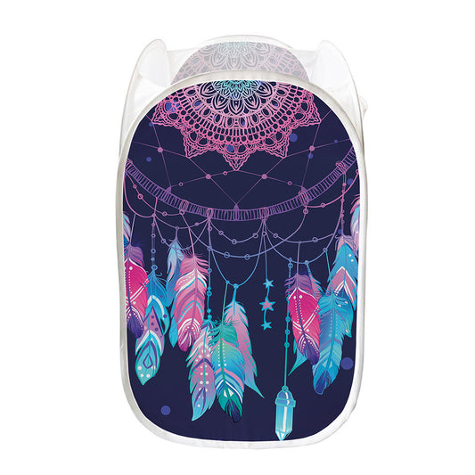 Teal And Purple Dream Catcher Print Mesh Laundry Hamper