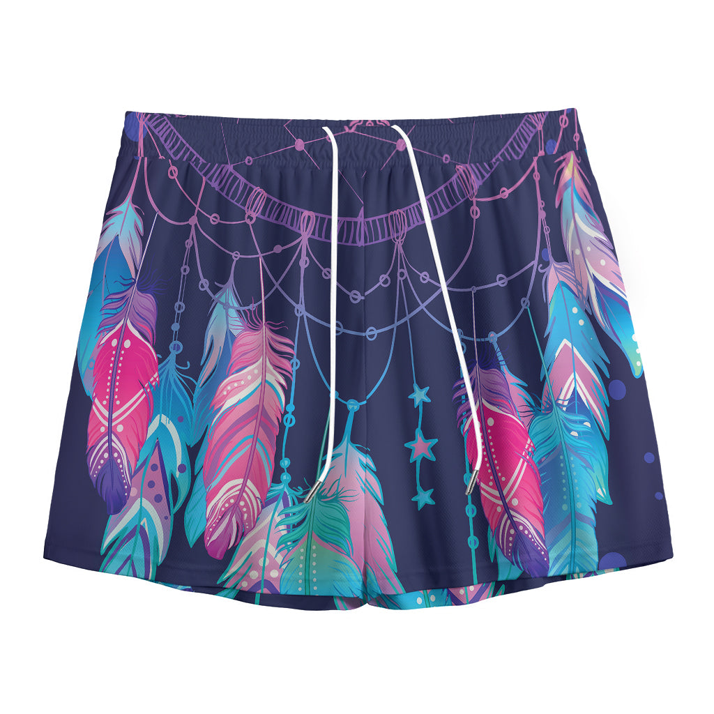 Teal And Purple Dream Catcher Print Mesh Shorts