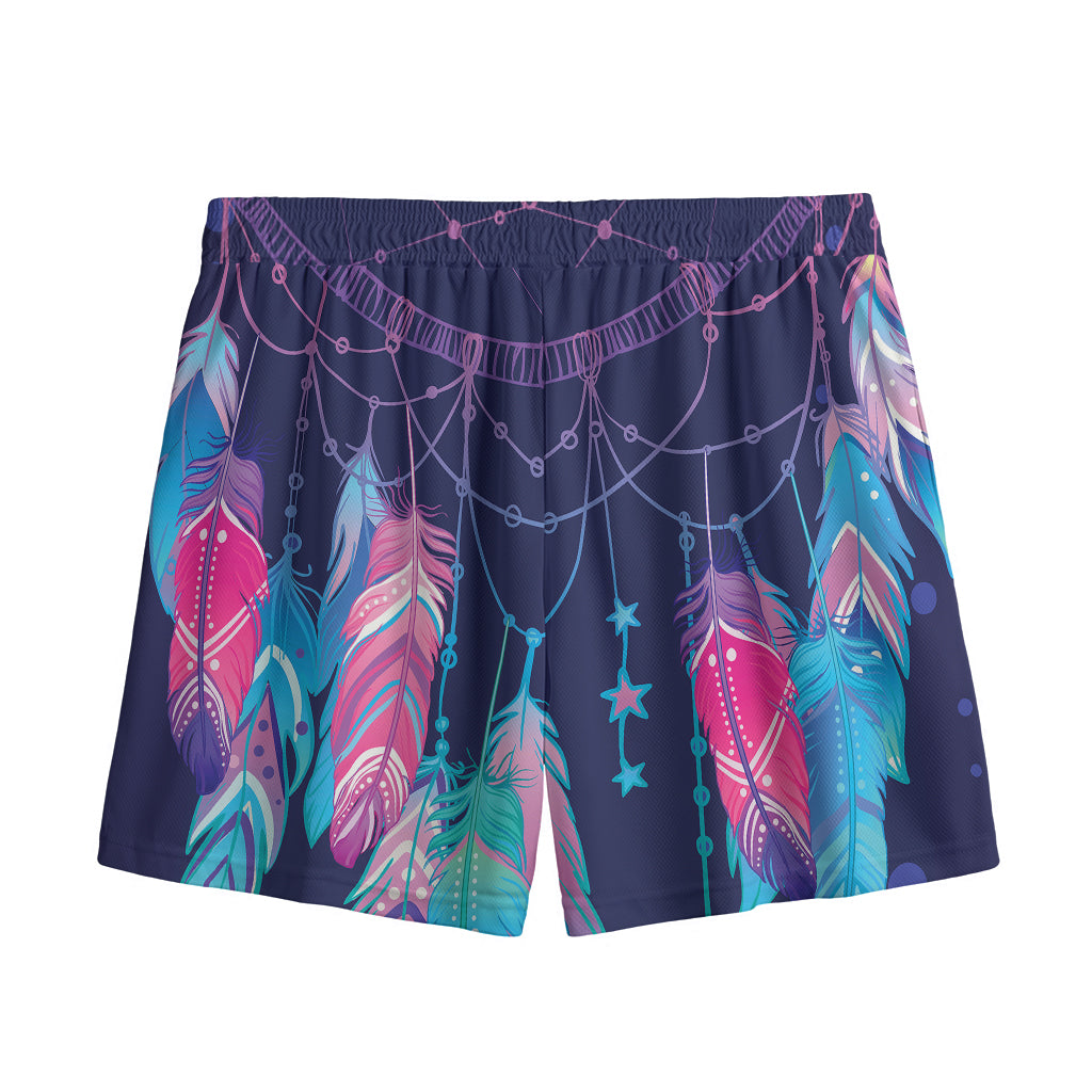 Teal And Purple Dream Catcher Print Mesh Shorts