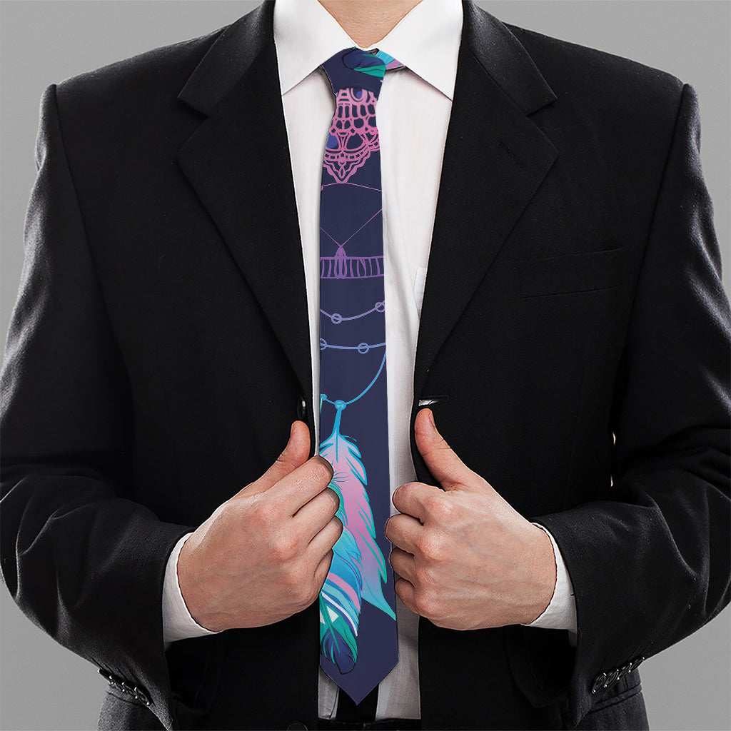 Teal And Purple Dream Catcher Print Necktie