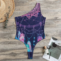 Teal And Purple Dream Catcher Print One Shoulder Bodysuit