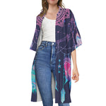 Teal And Purple Dream Catcher Print Open Front Beach Cover Up