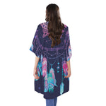 Teal And Purple Dream Catcher Print Open Front Beach Cover Up
