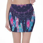 Teal And Purple Dream Catcher Print Pencil Mini Skirt