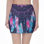 Teal And Purple Dream Catcher Print Pencil Mini Skirt
