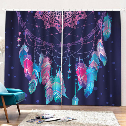 Teal And Purple Dream Catcher Print Pencil Pleat Curtains