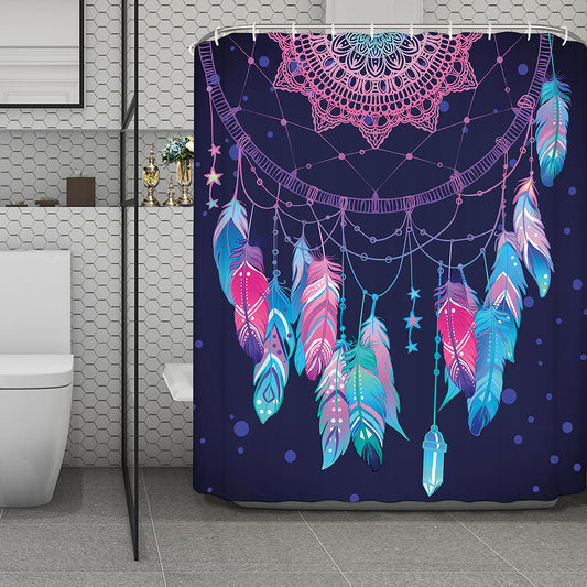 Teal And Purple Dream Catcher Print Polyester Shower Curtain