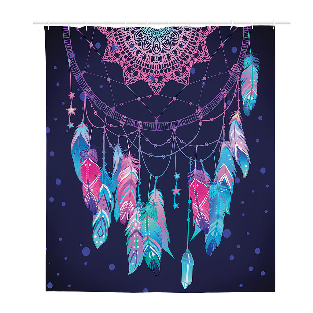 Teal And Purple Dream Catcher Print Polyester Shower Curtain