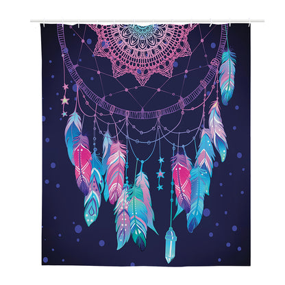 Teal And Purple Dream Catcher Print Polyester Shower Curtain