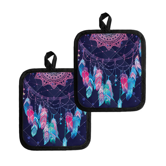 Teal And Purple Dream Catcher Print Pot Holders
