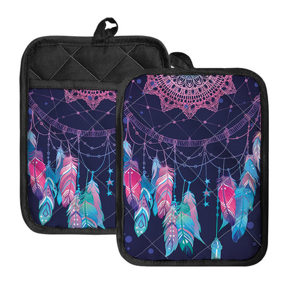 Teal And Purple Dream Catcher Print Pot Holders With Pocket