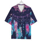 Teal And Purple Dream Catcher Print Rayon Hawaiian Shirt