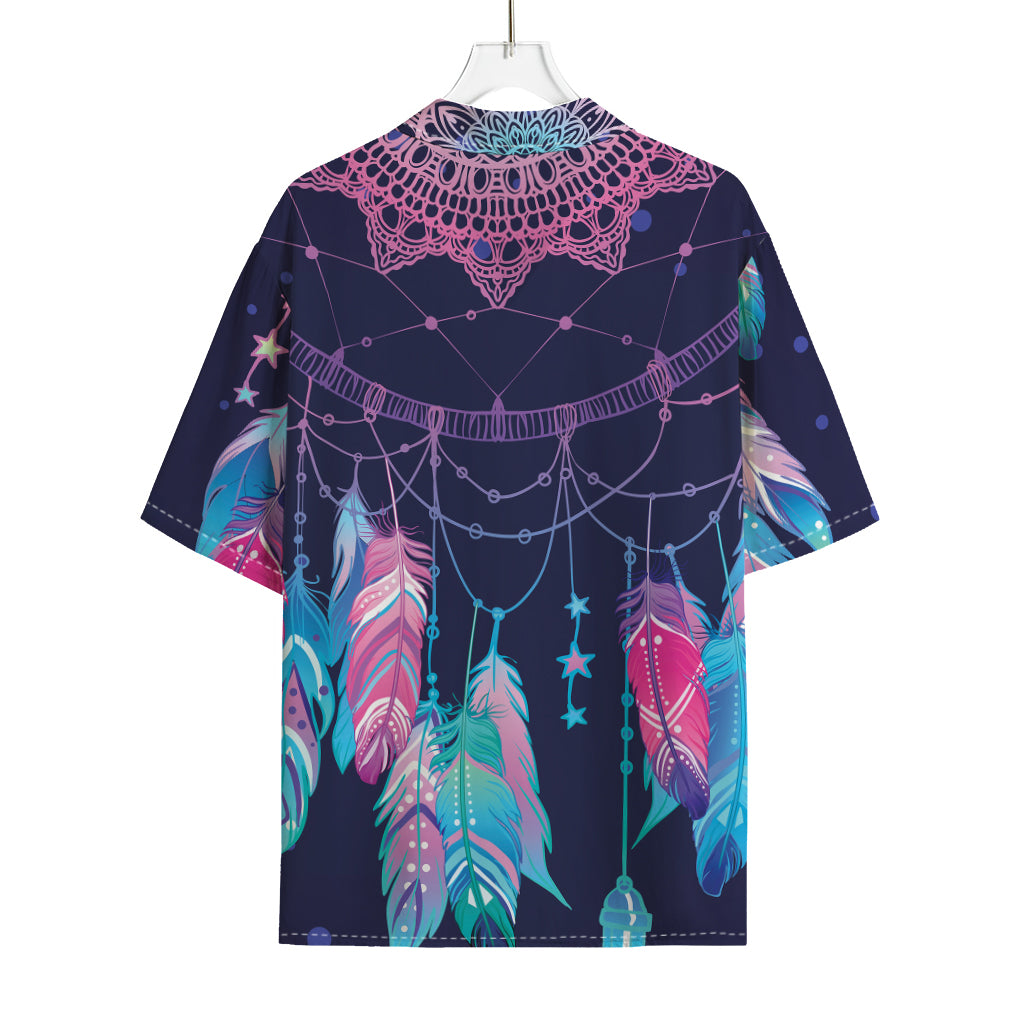 Teal And Purple Dream Catcher Print Rayon Hawaiian Shirt