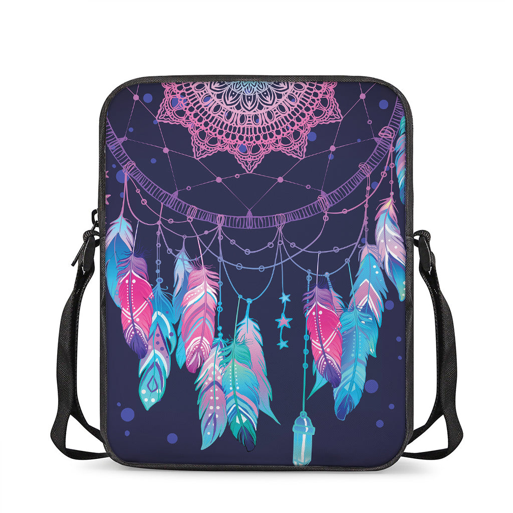 Teal And Purple Dream Catcher Print Rectangular Crossbody Bag