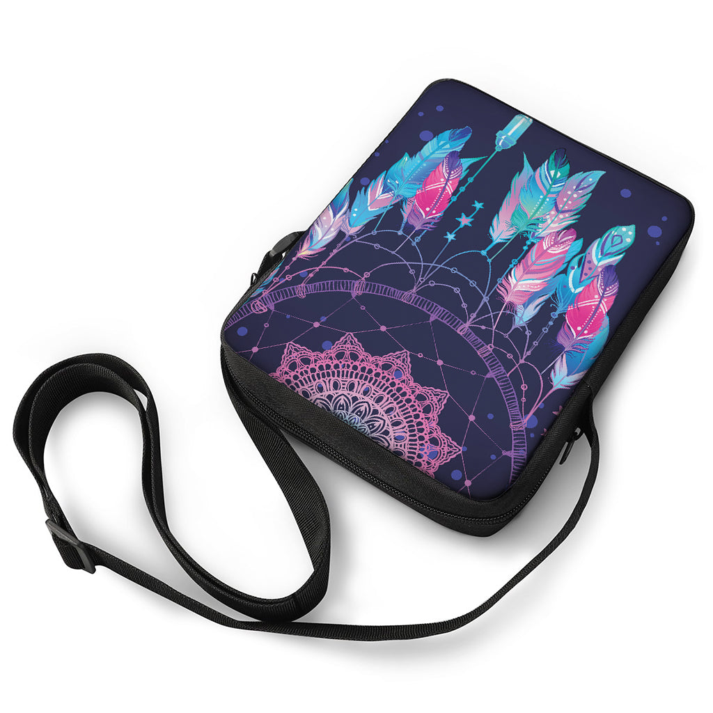 Teal And Purple Dream Catcher Print Rectangular Crossbody Bag