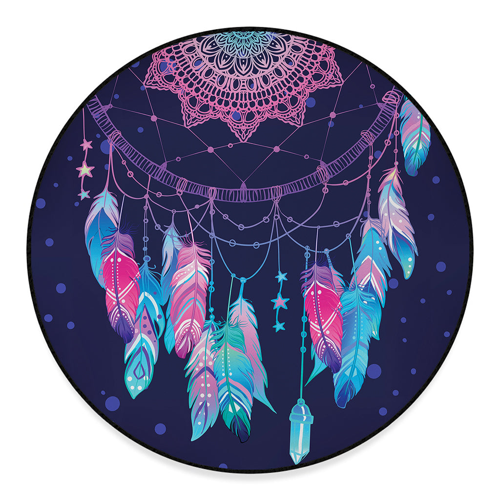 Teal And Purple Dream Catcher Print Round Floor Mat